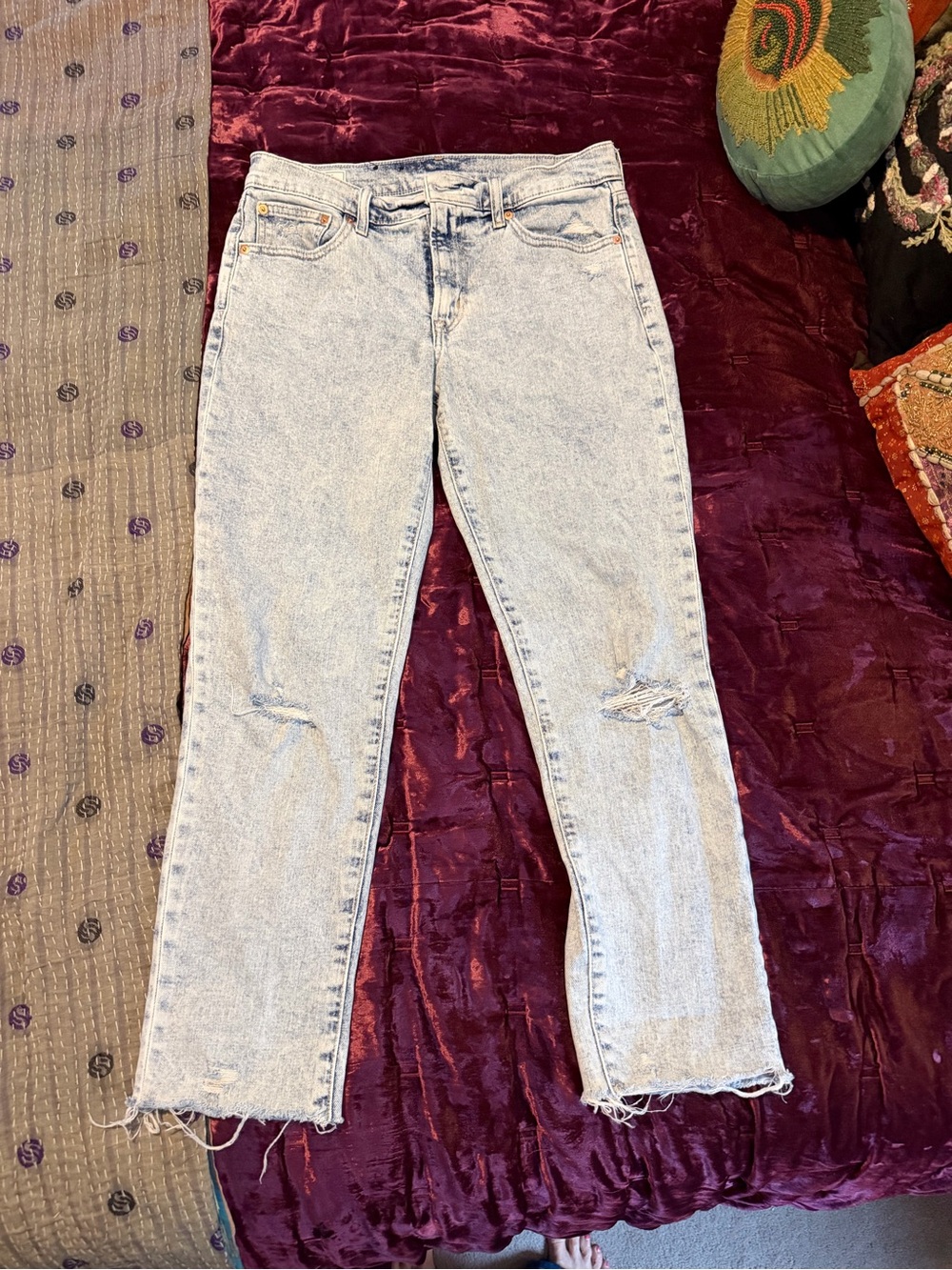 GAP Light Wash Cropped Girlfriend Jeans with Knee Rips
